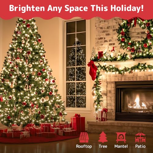 PREXTEX 300 Count Clear Christmas Tree Lights with Green Wire - 60 ft Warm White Christmas Lights for Indoor or Outdoor Use - Holiday Incandescent String Lights for Xmas Trees, Patios, and Fences - size: 300ct