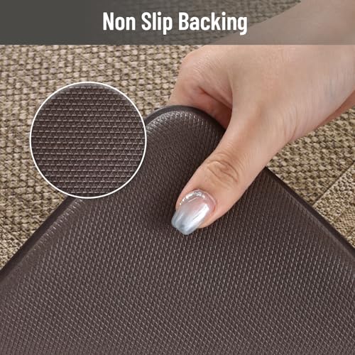 KIMODE Anti Fatigue Kitchen Mats 17"x47"+17"x29", Farmhouse Kitchen Rugs Sets of 2, Non Slip Kitchen Mats for Floor, Cushioned Comfort Standing Mats for Home Deocr Sink Laundry Office Desk Grey/Brown - color: Grey/Brown, size: 17.3" x 47 "+ 17.3" x 29 "--
