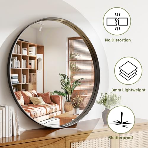 48 Inch Round Bathroom Mirror - Wall Mounted Circle Mirror with Metal Frame, Modern Mirror Suitable for Bathroom, Vanity, Entryway, Living Room, Wall Decor,Black - color: Black, size: 48"L x 48"W