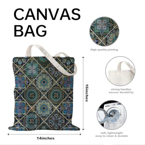 Boho Style Canvas Bag for Women Boho Fashion Tote Bag for Bohemian Lover - color: Turquoisemosaic Bag