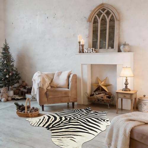 BENRON Zebra Print Area Rug, Black and White Rugs for Living Room Bedroom, Cute Animal Hides and Skins for Kids Nursery Home Decor, 2.9 x 3.9 ft - color: Black/Ivory/Brown, size: 2'11" x 3'11" (Irregular)