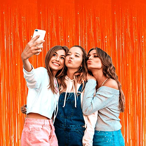 4 Pack Macaron Orange Foil Fringe Curtain Backdrop, 3.28Ft x 8.2Ft Metallic Tinsel Streamer Curtains, Birthday, Wedding, New Year’s, Christmas Decorations Party Supplies, One Size - color: Orange