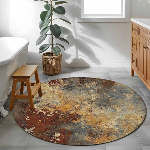 Rust Mottled Texture Small Round Rug 3 Ft, Vintage Distressed Abstract Area Rugs Washable Non Slip Indoor Floor Mats Circle Carpet for Living Room Bedroom Dining Room Home Decor - size: 3' (Round)