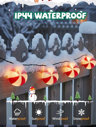 8.5Ft Christmas Candy Light, Christmas Decorations String Lights with 10 Red White Peppermint Bulbs, Plug in Fairy Lights for Indoor Party Kid's Room Xmas Tree Patio Bedroom Garden Decor - color: Red White Candy