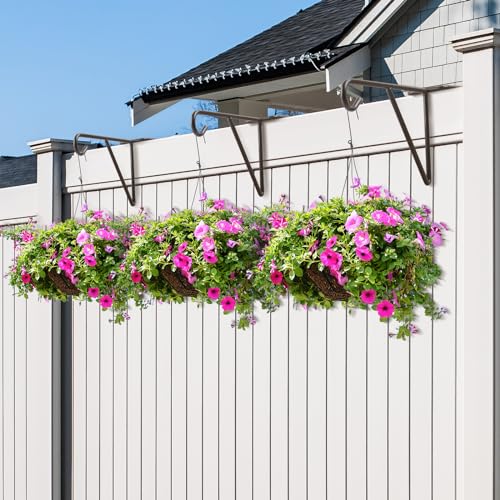 6 Pack Vinyl Fence Hooks, Heavy Duty Durable Brown Fence Plant Hangers for Outdoor, Over The Fence Hooks, Patio Hooks for Hanging Plants, Flower Baskets, Bird feeders, Lights, Pool Equipment - color: Brown