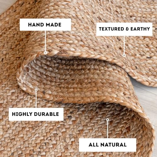HOMEMONDE Reversible Oval Jute Door Mat - Hand Woven Natural Fiber - Farmhouse Braided Rugs for Entryway/Front Door/Porch/Meditation Mat/Home Decor (2 x 3 ft, Natural) - size: 2' x 3' (Oval)