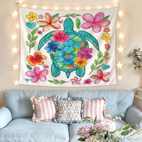 Lacama Sea Turtle Tapestry Ocean Tapestries, Cute Ocean Wall Tapestries Decor for Beach House Room Bedroom College Dorm Apartment, Sea Turtle Gifts for Women, 50x60 Inches - color: turtle-2-flower