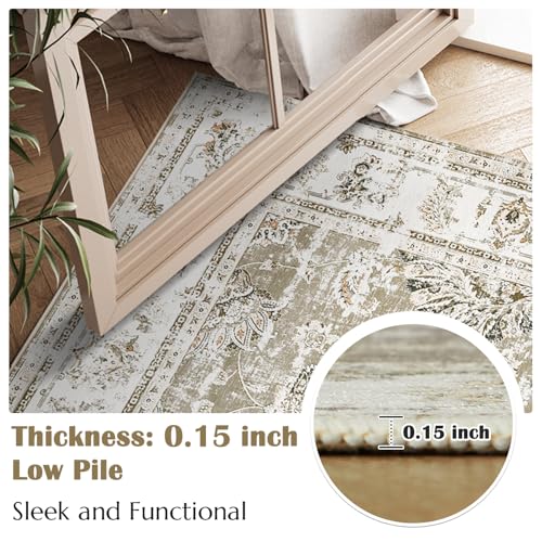 jinchan Fiora Floral 2x3 Rugs for Entryway - Vintage Washable Small Non-Slip Distressed Indoor Doormat Ultra-Thin Low-Pile Accent Rug for Entrance Kitchen Bedroom Bathroom (2x3ft, Taupe) - color: Distressed Taupe, size: 2' x 3' (Light Weight)