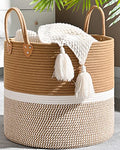 KAKAMAY Large Blanket Basket (18"x18"x16"),Woven Baby Laundry Hamper for Storage, Cotton Rope Blankets Baskets for Nursery, Laundry, Living Room, Pillows, Baby Toy chest with Handles (Brown) - color: Brown