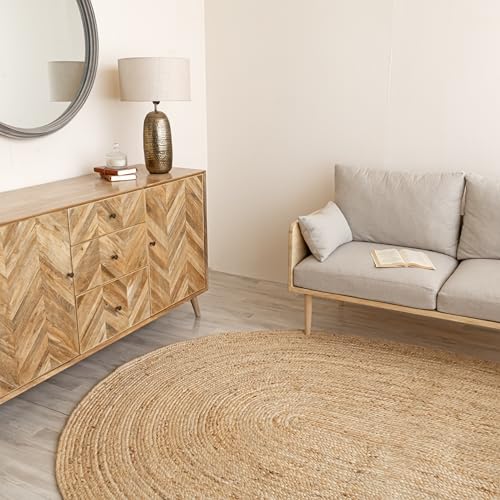 HOMEMONDE Reversible Oval Jute Area Rug - 5 x 8 ft Hand Woven Natural Fiber - Farmhouse Braided Rugs for Dining Room/Hallway/Office/Kitchen/Bedroom (Natural) - size: 5' x 8' (Oval)