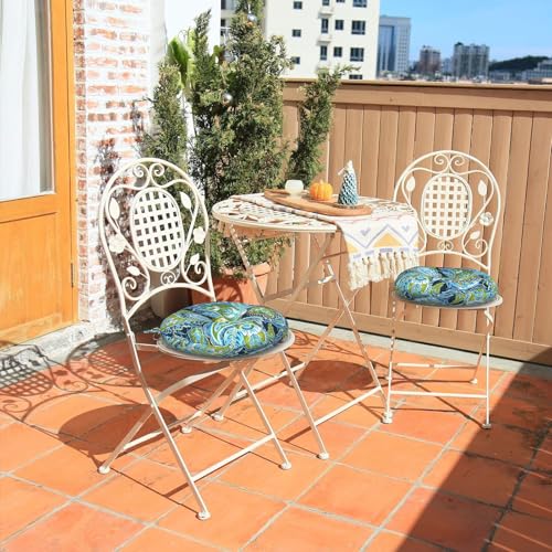 LVTXIII Outdoor Bistro Chair Cushions, 15"x15"x4" Round Patio Chair Cushions, All Weather Tufted Seat Cushions for Patio Furniture Use, Set of 2, Paisley Lapis Green - color: Paisley Lapis Green