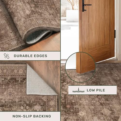 Boho Taupe Brown 2x3 Entryway Rug - Modern Vintage Traditional Eclectic Oriental Neutral, Washable Low Pile Non-Slip Small Throw Area Rugs for Door Mat Indoor Entrance, Kitchen, Bathroom - color: Brown, size: 2' x 3' (Rectangular)