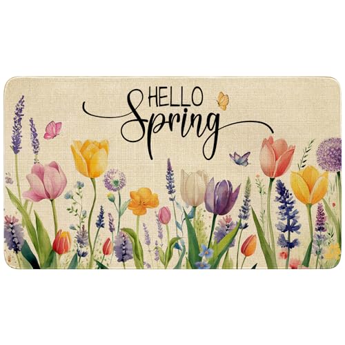 Spring Summer Door Mat,Hello Spring Tulip Lavender Flower Floral Indoor Outdoor Non-Slip Doormat,Entryway Front Porch Farmhouse Spring Welcome Door Mat Colorful for Entrance Decor,30" x 17" - color: 2026 Spring Summer 5