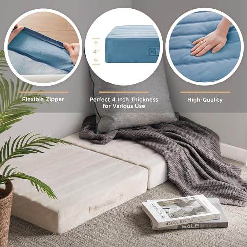 Codi High Density Foam Floor Pillow 2 Sets, Large Meditation Cushions Seating for Adults and Yoga Sitting, Washable Thick Couch Cushion with Soft Tufted Covers - 22 inch Blue - color: Blue, size: 22 Inch (Pack of 2)