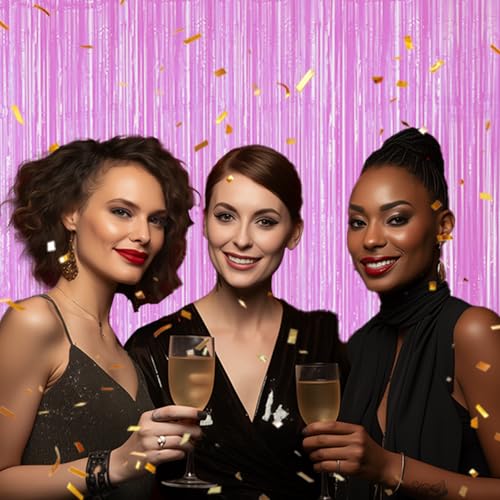 DECOCKRAT 3 Pack Foil Fringe Backdrop - Pastel Purple Shiny Tinsel Curtains for Party Decoration/Photo Booth Props - 3.3x8.2 FT Metallic Foil Backdrop for Birthday, Wedding, Graduation, Christmas. - color: Pastel Purple