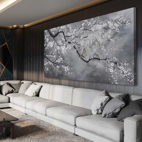 Artexist Canvas Wall Art/Grey Wall Decor 29"x58"/ Plum Blossom Oil Paintings/Large Artwork Wall for Living Room Bedroom Office Kitchen Home Decoration - color: Grey, size: 29"x58"