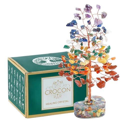 Crocon® 7 Chakra Heart Base Birthday Gifts for Women, Men & Friends | Tree of Life Crystals and Healing Stones, Home & Office Decor, Money Tree, Women Gift Ideas, House Warming Gifts New Home for Mom - color: 001u Seven Chakra ( Orgone Base )