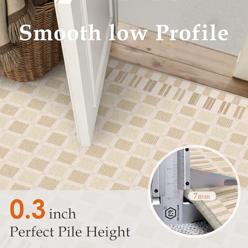 PureCozy Machine Washable Beige 2x6 Runner Rug for Hallways Indoor Kitchen Long Carpet Non-Slip Low Pile Modern Soft Accent Throw Rugs for Entrance Bedroom Dining Laundry - color: Beige, size: 2' x 6' (Runner)