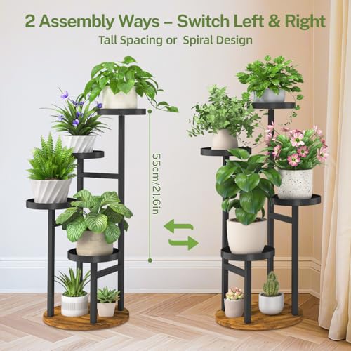 iDavosic.ly 4 Tier Plant Stand Indoor, Tiered Corner Metal Wood Multiple Flower Holder Shelf, Tall Orchid Display Rack for Patio Porch Living Room Balcony Outdoor, Brown - color: Black - Brown, size: 4 Tiers