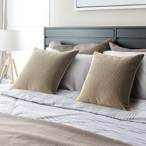 YCOLL Khaki Pillow Covers 22x22 Set of 2 Velvet Striped Pattern - Soft Throw Pillows for Home Decor, Luxury Decorative Pillow Covers for Couch, Bed,Living Room - color: Khaki, size: 22" x 22" (Pack of 2)