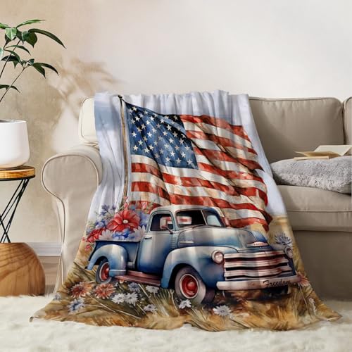 YeeJu Patriotic Large Throw Blanket 4th of July Memorial Day Fourth of July Throw Blanket for Couch Bed Soft Fleece Blankets Stars and Stripes Red White Blue American Flag Veteran Blanket 50x70 - color: Flag-10, size: 50"x70"