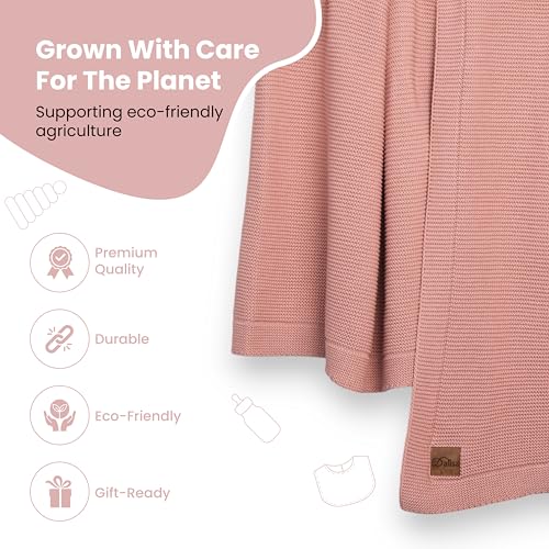 Dalisa 100% Organic Turkish Cotton Throw Blanket Harbor Mist– GOTS Certified, Cozy, with Reusable Cotton Gift Bag – Perfect for Couch, Bed, and Home Decor – Boho Vintage Knit Alina (Pink, 80x90) - color: Pink, size: 80x90
