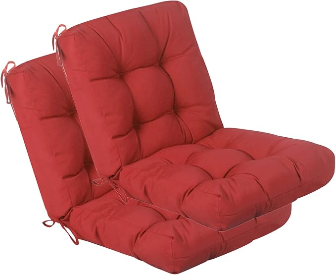 QILLOWAY Outdoor Seat/Back Chair Cushion Tufted Pillow, Spring/Summer Seasonal Replacement Cushions - Set of 2 (Red)