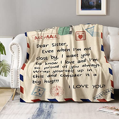 Sister Birthday Blanket Gifts from Sister - Throw to My Sister from Brother Bestie Quotes Soft Fuzzy Fleece Cozy Unique Birthday for Women Adult Kids Teen Girls 50"x60" - color: Sister
