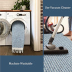 Lahome Belle Boho Kitchen Runner Rugs, 2x6 Laundry Room Rug Lightweight Bathroom Runner Woven Cotton Throw Mat with Tassels, Farmhouse Washable Blue Rug Low Pile Runners for Hallways Entry - color: Blue/Multi, size: 2' x 6' (Runner)