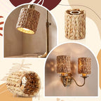 Gerrii 6 Pack Small Rattan Lamp Shades 5.91" (H) x 5"(D) Boho Woven Light Covers, Water Hyacinth Replacement Shades for Pendant Wall Ceiling Fixture, Clip on Bulb Decor