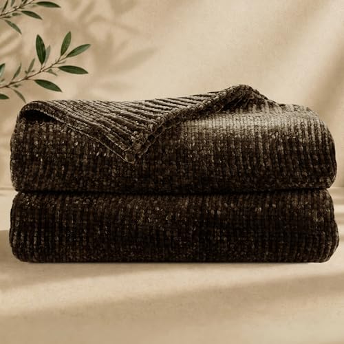 Chenille Throw Blanket for Couch, Cozy Soft Blanket Twin Lightweight Decorative Throw for Living Room Sofa Chair, Stylish Home Decor, Ideal for Gifting, Dark Brown 60"x80" - color: Dark Brown, size: Twin