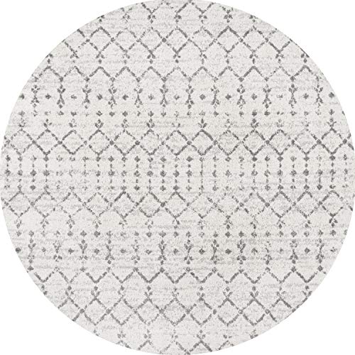 JONATHAN Y Boho Vintage Diamond Cream/Gray Round Area Rug 5 ft, Moroccan Hype for Living Room, Bedroom, Kitchen, Office, Easy-Cleaning, High Traffic, Pet-Friendly, Non-Shedding (MOH101B-5R) - color: Cream/Gray, size: 5' (Round)