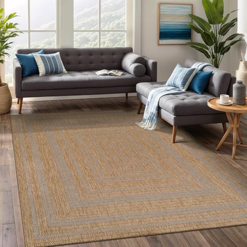 Beverly Rug Easy Jute Framed Border Rug 4x6 Washable Durable Indoor Outdoor Area Rugs for Living Dining Room Patio Office Stain Resistant Non Shedding Casual Indoor Outside Carpet 4 x 6 Natural - color: Framed/Natural, size: 4' x 6' (Rectangular)