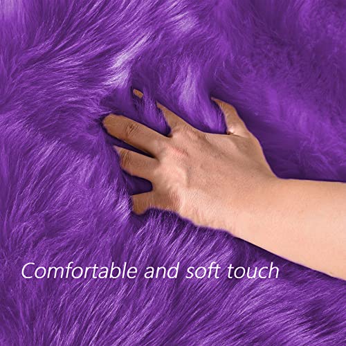Latepis Fluffy Rug for Bedroom 2x4 Purple Shag Rugs Washable Faux Fur Sheepskin Rug Living Room Carpet Fuzzy Shaggy Rugs for Dorm Chair Cute Home Décor - color: Purple, size: 2' x 4' (Sheepskin)