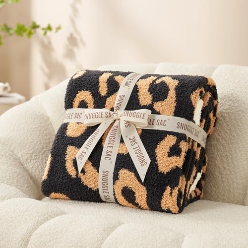 Snuggle Sac Ultra Soft Blanket Black Leopard Twin Size - Reversible Oversized Cheetah Bedding Blanket, Plush Throw Blankets for Bed, Sofa, Couch, Black Leopard, 60x80 inches - color: Leopard Black, size: Twin(60"x80")