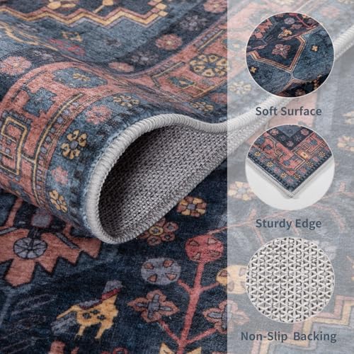 Ciicool Small Area Rug, 2x3ft Boho Rug, Ultra Soft Entry Rugs for Entryway, Non-Slip Washable Oriental Low-Pile Indoor Mat Floor Carpet for Entrance Bedroom Kitchen Bathroom Foyer Decor - color: Navy/Multi, size: 2' X 3' (Rectangular)