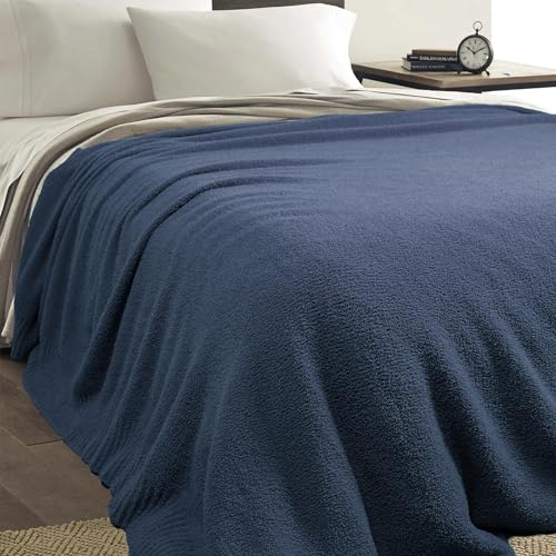 JOOJA Navy Blue Blanket Warm Queen Size Fuzzy Knitted Oversized Luxury Bed Blankets, Soft Lightweight Plush Blanket Queen Size for Cozy Nights (Navy Blue, 90x90) - color: Navy Blue, size: 90x90