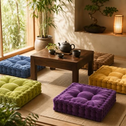 ChezMax Floor Pillow & Cushion, Large Meditation Chair Cushions, Thick Square Seat Pad, Soft Velvet Tufted Seating Pouf for Indoor/Outdoor Yoga Bench Rocking Chair Room Tatami Sofa, Yellow 18" x 18" - color: Dark Yellow M
