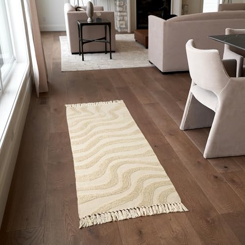 Beautiful 2x6 ft. Boho Runner Rug with Tassels for Your Hallway, Bedroom Or Living Room - Soft Cotton Carpet Fits Perfectly in Any Kitchen/Dining Space - Washable Rug Enhances Any Home Decor