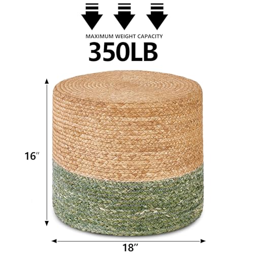 Wimarsbon 18'' Ottoman Pouf, Natural Braided Poof, Rustic Handweave Lounge Pouffe, Boho Footrest Stool for Bedroom, Accent Table for Living Room (Natural Water Hyacinth + Green Corn Husk) - color: 18inch Natural Water Hyacinth + Green Corn Husk