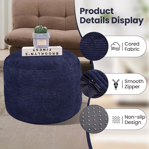 Round Pouf Ottoman Foot Rest with Foam Chunk Filling, Corduroy Ottomans for Living Room Floor Poufs (20"x15",Navy Blue) - color: A-navy, size: 20"D x 20"W x 15"H