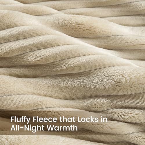 Amélie Home High-End Fleece Twin Comforter Set,Cozy Warm Striped Plush Bedding Set, 3 Pieces, 1 Cozy Comforter with 2 Pillowcases, Beige, 68"x90" - color: Striped Beige, size: Twin (68"x90")