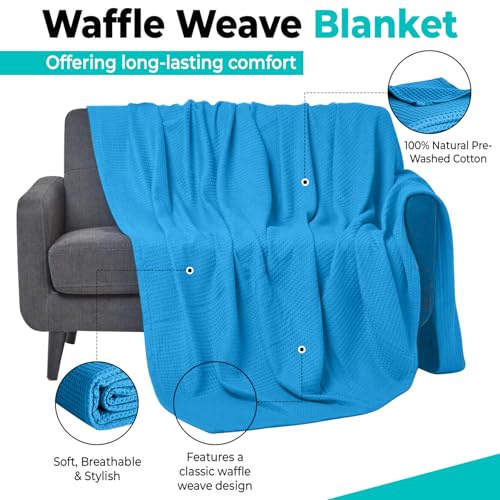 100% Cotton Blankets for Bed - Waffle Weave Blankets for Summer, Lightweight and Breathable Soft Woven Blanket for Spring (Aqua, Throw (50" x 60")) - color: Aqua, size: Throw (50" x 60")