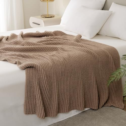 WESHIONGOO Throw Blanket for Couch Soft Knit Throw Blanket with Chenille Yarn Non-Shedding, Chenille Blanket for Living Room Bed Sofa (Brown, 50"*60") - color: Brown