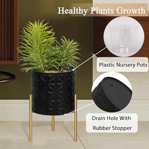 ARNIS Modern Planter Pots, Set of 2 Large Planters with Stand, Decorative Planters, Metal Pots with Drainage Holes for Living Room, Office, Garden or Balcony, 8.25 &10.5 Inch, Matte Black - color: Frosted Black, size: 8.25 &10.5