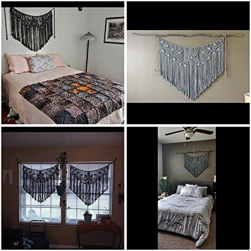 Youngeast Macrame Wall Hanging Large Macrame Curtains Leaf Shape Beads Wall Decor Boho Tassel Wall Art Woven Tapestry Headboard Backdrop Gray - color: Gray