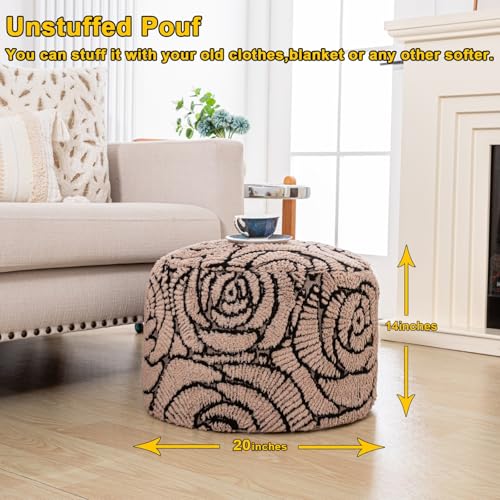 Asuprui Fluffy Flower Pouf Ottoman Cover Only – 20"x14" Round Plush Fuzzy Pouf Shell for Footrest, Stool or Floor Seat, Soft Removable Home Decor (No Insert Included) (Coffee) - color: Coffee
