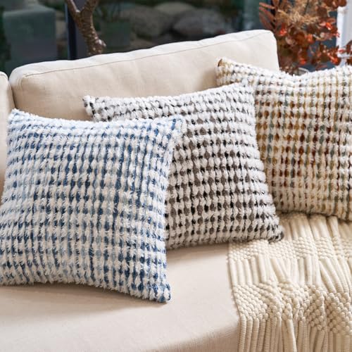 Aeckself Boho Chenille Tufted Pillow Cover 20x20 Inch, Decorative Square Throw Pillow Cover Neutral Pillowcase for Couch Bedroom Living Room, Black Gray - color: Black Gray, size: 20" x 20" (Pack of 1)