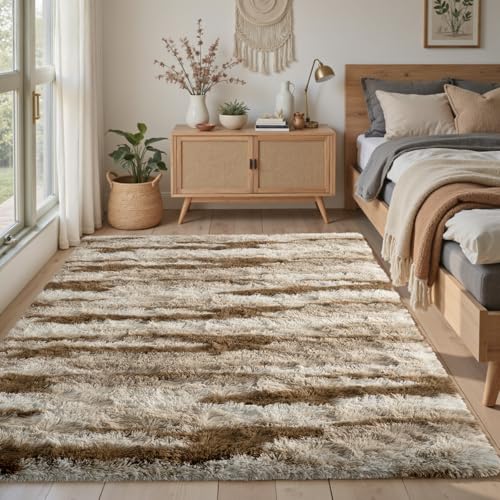 4x6 Ft Fuzzy Rugs for Bedroom,Khaki Neutral Area Rug Non-Slip,Carpet for Living Room Nursery Kids PlayRoom Indoor Modern Plush Carpets - color: B-khaki 24sm02, size: 4' X 6' (Rectangular)
