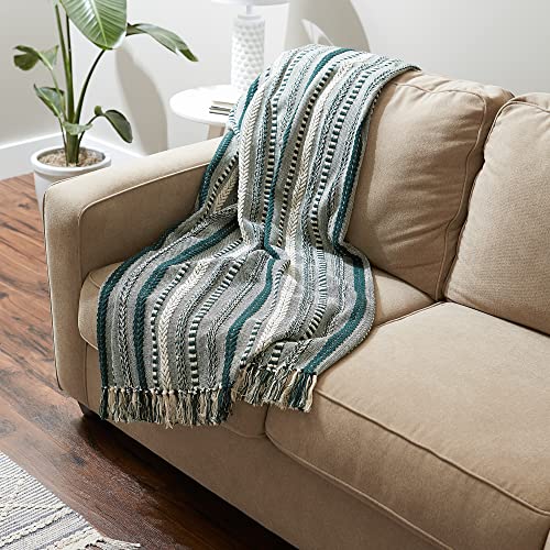DII Braided Striped Decorative Throw Blanket, 50x60, Dark Green - color: Dark Green